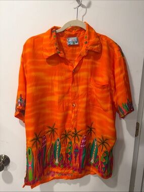 Just Cruising Hawaiian Shirt - Bright Orange size L short sleeve